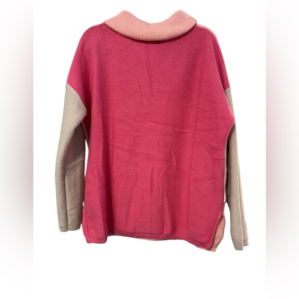 Dokotoo Chic Pink and Tan Women's Turtleneck Sweater
